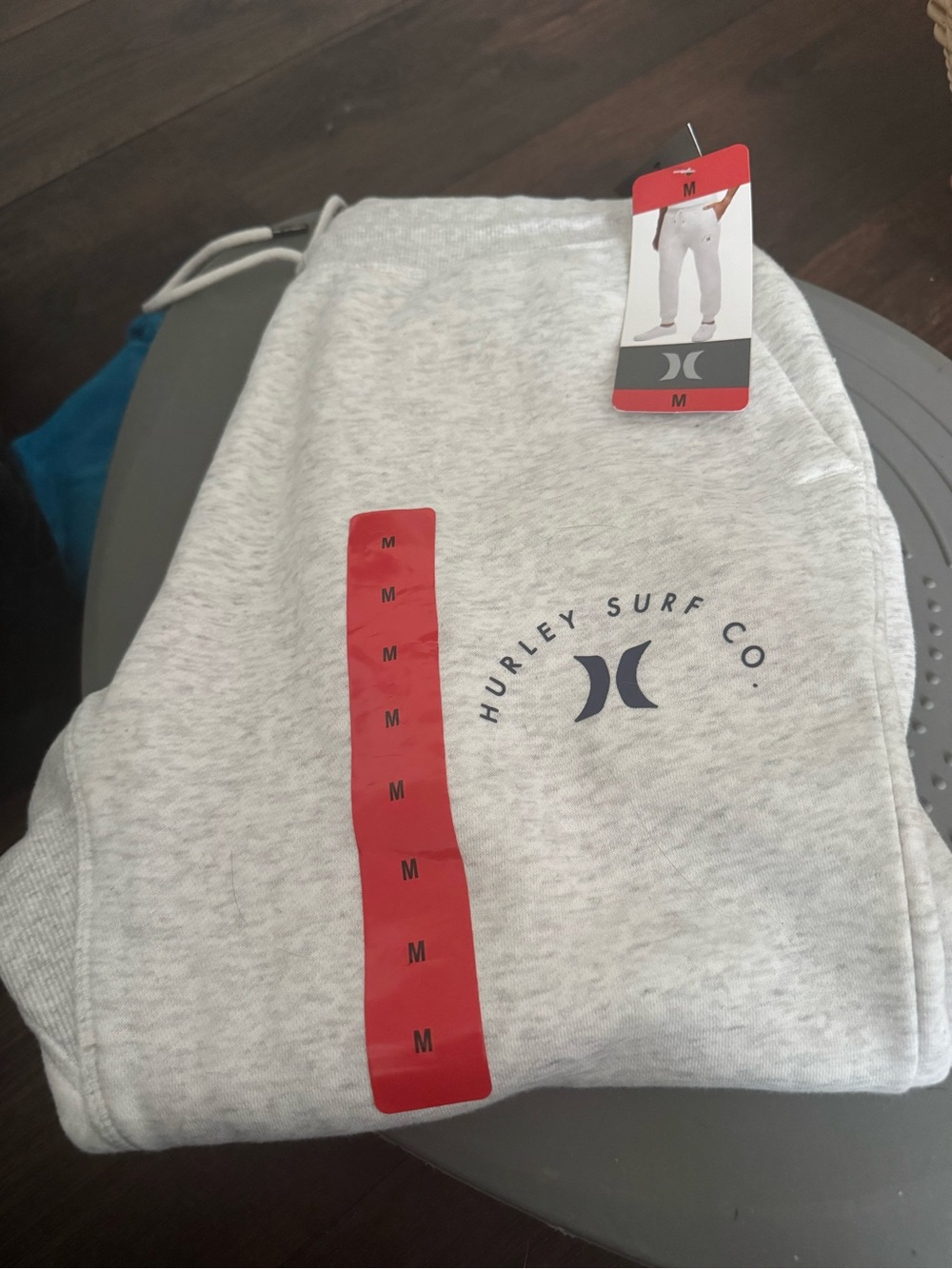 Hurley Light Gray Logo Sweatpants with Navy Emblem